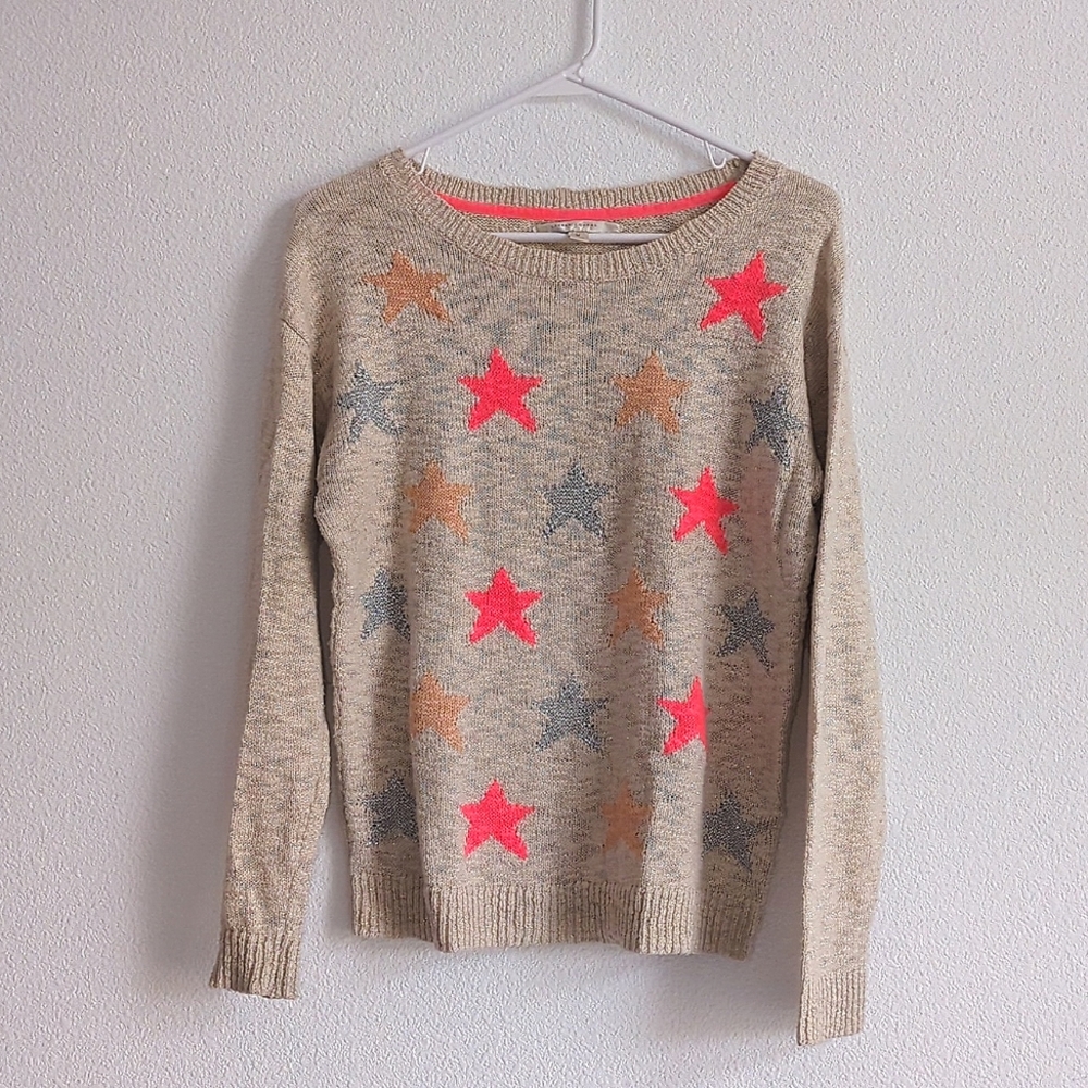 LC Lauren Conrad cream & colorful starry medium sweater